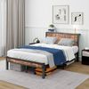 BlingBin Metallbett Metallgestell mit Stauraum-Kopfteil, Einzelbett Jugendbett (Einzelnes Metall-Plattformbettgestell, Geräuschfrei, 1-tlg, 120*200cm, Keine Matratze, Max Belastbarkeit: 220kg), Metalluntergestell, Ohne Boxspring Notwendig, Vintage Braun Bild 5