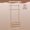 Garderobenständer mit Schuhbank & Schuhregal & 2 Aufhängestangen & 13 Haken Natur Bild 2