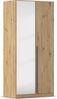 rauch Kleiderschrank Alba, Drehtürenschrank, Garderobenschrank, 2-türig, mit Spiegel, mit 1 Kleiderstange, 1 Einlegeboden und Schubladeneinsatz, Farbe Eiche Artisan, Holz, Griffstange Grau metallic, Schwarz, 91x197x54cm Bild 3