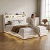 Simurq Polsterbett Doppelbett LED Stauraumbett 160x200 cm (Inkl. LED-Beleuchtung, Ladefunktion, Bettkasten), Versteckter Stauraum im Kopfteil Mit Komforthöhe Lattenrost Bild 2