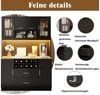 i@home Küchenbuffet Küchenhochschrank mit LED-Beleuchtung & Steckdose 6 Türen + 2 Schubladen + Weinregal, Schwarz Bild 2