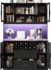 i@home Küchenbuffet Küchenhochschrank mit LED-Beleuchtung & Steckdose 6 Türen + 2 Schubladen + Weinregal, Schwarz Bild 4