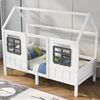 Hausbett 207 x 97 x 174 mit 2 Fenster-Design und grauem Gitter, stabile Mittelstützen, sichere Schutzbügel, weiß Bild 3