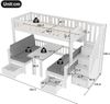 Merax Etagenbett 90/120x200cm, Multifunktionales Hochbett, 2-in-1-Bett und Schreibtisch, Stauraumleiter, Dekorativer Zaun mit Sternen und Mond, Weiß Bild 5