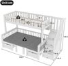 Merax Etagenbett 90/120x200cm, Multifunktionales Hochbett, 2-in-1-Bett und Schreibtisch, Stauraumleiter, Dekorativer Zaun mit Sternen und Mond, Weiß Bild 4