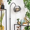 hofstein Bogenlampe Stehlampe aus Metall/Glas in Schwarz/Chrom/Rauch/Klar im Retro-Design, verstellbare Stehleuchte mit Glasschirmen (25cm) u. Fußschalter, E27 Bild 2