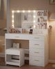 Schminktisch mit 10 LED-Beleuchtung, Hocker, Frisiertisch mit Große Spiegel, Schminktische mit Stecker, Und Haartrocknerhalter, Und Mehreren Schubladen, Weiß Bild 5
