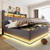 Merax Polsterbett 180 x 200 cm, Gepolstertes Stauraumbett mit USB-Ladeanschluss und hydraulischem Stauraum, hautfreundlicher Leinenstoff, Grau Bild 2