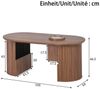 KLAM HOME Couchtisch Couchtisch oval im Retro-Stil, Nussbaum Optik (Mit vertikaler Textur und integrierter Aufbewahrung), Modernes Wohnzimmertisch aus MDF, 105x50x46,5cm Bild 2