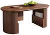 KLAM HOME Couchtisch Couchtisch oval im Retro-Stil, Nussbaum Optik (Mit vertikaler Textur und integrierter Aufbewahrung), Modernes Wohnzimmertisch aus MDF, 105x50x46,5cm Bild 4