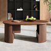 KLAM HOME Couchtisch Couchtisch oval im Retro-Stil, Nussbaum Optik (Mit vertikaler Textur und integrierter Aufbewahrung), Modernes Wohnzimmertisch aus MDF, 105x50x46,5cm Bild 3