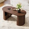 KLAM HOME Couchtisch Couchtisch oval im Retro-Stil, Nussbaum Optik (Mit vertikaler Textur und integrierter Aufbewahrung), Modernes Wohnzimmertisch aus MDF, 105x50x46,5cm Bild 5