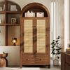 Merax 181cm Kleiderschrank mit Rattan-Flechten, Landhausstil in Walnussoptik, offene halbrunde Ablage, 2 Türen mit Magnetverschluss, 2 Schubladen, Kleiderstange und Kippsicherung Bild 3