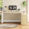 152*113,5*76, L-förmiger Schreibtisch, Bürotisch, mit 2 Schubladen, 3 offenen Regalen, 1 geschlossenem Schrank, verstellbaren Regalböden, Naturholzfarbe + Weiß. Bild 5