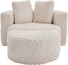 Relaxsessel 129x116x65 cm in Beige, weicher Stoff, 360°-Fassdesign mit Hocker, montagelos Bild 4
