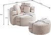Relaxsessel 129x116x65 cm in Beige, weicher Stoff, 360°-Fassdesign mit Hocker, montagelos Bild 5