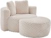 Relaxsessel 129x116x65 cm in Beige, weicher Stoff, 360°-Fassdesign mit Hocker, montagelos Bild 3