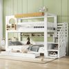 Etagenbett 90×200 cm mit Rausfallschutz, Treppenschrank und Schubladen, Weiß/Natur, ohne Matratze Bild 2