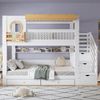 Etagenbett 90×200 cm mit Rausfallschutz, Treppenschrank und Schubladen, Weiß/Natur, ohne Matratze Bild 3