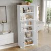Badezimmer-Hochschrank mit Stauraum, Volllackierung, Glasschranktür, Holzschranktür, zwei offene Ablagefächer, verstellbare Trennwände, einfache Textur, Weiß, 57,4 x 28,5 x 160 cm Bild 2