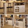 Stehtisch ausziehbar MDF Glastür Schubladen Snackregal 360°-Drehbar Sideboard Küchenwagen Wohnzimmertisch Bild 5