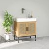 Badunterschrank mit Rattan Türen Metallbeine Kippschutz unter Waschbecken,Eiche Bild 2