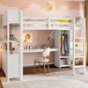 Hochbett mit Lattenrost, Trittleiter, Regal, Kleiderschrank und Schreibtisch, 140x200 cm, Kinderbett mit Rausfallschutz, Kiefer Bild 4