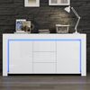 Sideboard mit Hochglanzfront, 2 Türen, 3 Schubladen & LED, 140 x 40 x 65 cm, Weiß Bild 2