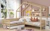Hausbett 90×200/140×70 cm in L-Form mit Schublade und Regalen, Natur, ohne Matratze Bild 4