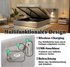 Polster-Doppelbett mit USB-Ladefunktion, kabelloser Ladestation und Beleuchtung, 266x200x102 cm, Grau, ohne Matratze Bild 5