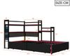 Merax Einzelbett, 90x200cm Kinderbett, Metallbettgestell im Gaming-Stil mit 3 Schubladen, LED-Beleuchtung, USB-Anschlüssen, Lochwand und Seitenregalen – Robustes Plattformbett, Schwarz Bild 4
