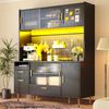 Merax Hochglanz-Schwarzer Buffetschrank mit LED-Beleuchtung & Lochwand, 180cm hoher Küchenschrank mit Glas-Schiebetüren & Magnettür, belastbar bis 60kg Bild 3