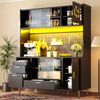 Merax Hochglanz-Schwarzer Buffetschrank mit LED-Beleuchtung & Lochwand, 180cm hoher Küchenschrank mit Glas-Schiebetüren & Magnettür, belastbar bis 60kg Bild 2