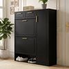Schuhschrank 95 x 24 x 107 cm in Schwarz, mit Schubladen, Türen und verstellbaren Einlegeböden Bild 3