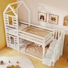 Etagenbett 90x200 cm mit Treppe und Stauraum, Sterne & Monde Design, Hausrahmen, Kiefer-Massivholz, Weiß, Kinderbett Bild 4