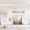 Kinderhochbett 90x200 mit Stauraumtreppe, Fenster, Geländer, Holzrahmen und MDF, platzsparend, weiß Bild 3