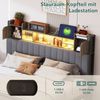 Furnishings Home Stauraumbett Polsterbett LED Doppelbett (1 tlg, Inkl. vier Rollschublade, USB + TYPE-C Ladeschnittstelle), Multifunktionsbett, Mit LED-Licht, Nachttisch, Leinen, 160x200 cm Bild 3