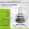 Juskys Doppelhängesessel Aria - Polyrattan Hängesessel mit Gestell & Kissen - Schaukel für zwei Personen - Outdoor Indoor Sessel - XXL Korb Grau Bild 3