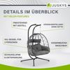 Juskys Doppelhängesessel Aria - Polyrattan Hängesessel mit Gestell & Kissen - Schaukel für zwei Personen - Outdoor Indoor Sessel - XXL Korb Grau Bild 4