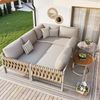 Merax Gartenlounge-Set, 6-Sitzer Gartenmöbel-Set Sitzgruppe mit 2 stapelbaren Couchtische, Beige Bild 2