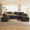 Merax Ecksofa U-förmiges 6-Sitzer Sofa aus Cordstoff, 1 Teile, Modulares Sofa mit verstellbaren Armlehnen, Hockern und 6 Zierkissen Bild 3