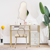 M MCombo Schreibtisch mit Schubladen, Schminktisch ohne Spiegel Marmor-Weiß Gold, Nageltisch aus Holz Metallgestell, Computertisch Wohnzimmer Modern, 109 x 45,5 x 81cm, 2407 Bild 3