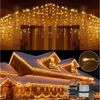 LMaxhome LED-Lichterkette Eisregen Lichterkette für Aussen Flashing Effekt Weihnacht Wasserdicht, 600-flammig, 5M/10M/15M Lichtervorhang Speicherfunktion 8 Modi Timer Warmweiß Deko Bild 5