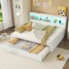 Massivholzbett mit Gästebett, 140x200 cm, Doppelbett mit LED-Beleuchtung, Mehrfachsteckdose und Lattenrost, Jugendbett Bild 3