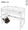 Hochbett mit Schreibtisch und LED-Beleuchtung, 90x200 cm, Schubladen, Kleiderstange, Mehrfachsteckdose und Rausfallschutz, Metallbett, Jugendbett Bild 5