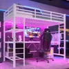 Hochbett mit Schreibtisch und LED-Beleuchtung, 90x200 cm, Schubladen, Kleiderstange, Mehrfachsteckdose und Rausfallschutz, Metallbett, Jugendbett Bild 2
