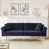 Sofa 2-Sitzer mit verstellbarer Doppel-Rückenlehne, Samt (Antique Blue), Schlaffläche 147x85 cm, vergoldete Metalllfüße Bild 2