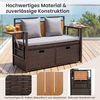 COSTWAY Gartenbank, Polyrattan mit Stauraum, klappbaren Seitenablagen & Kissen 120cm Bild 4