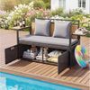 COSTWAY Gartenbank, Polyrattan mit Stauraum, klappbaren Seitenablagen & Kissen 120cm Bild 2