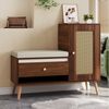 REDOM Schuhschrank Flurbank 95,5 x 80,5 x 35 cm mit Rattan-Design (Packung, 1-St, Inkl. Sitzkissen, Schubladen & Stauraumfach) Praktische offene Fächer für Schuhe & Accessoires Bild 3
